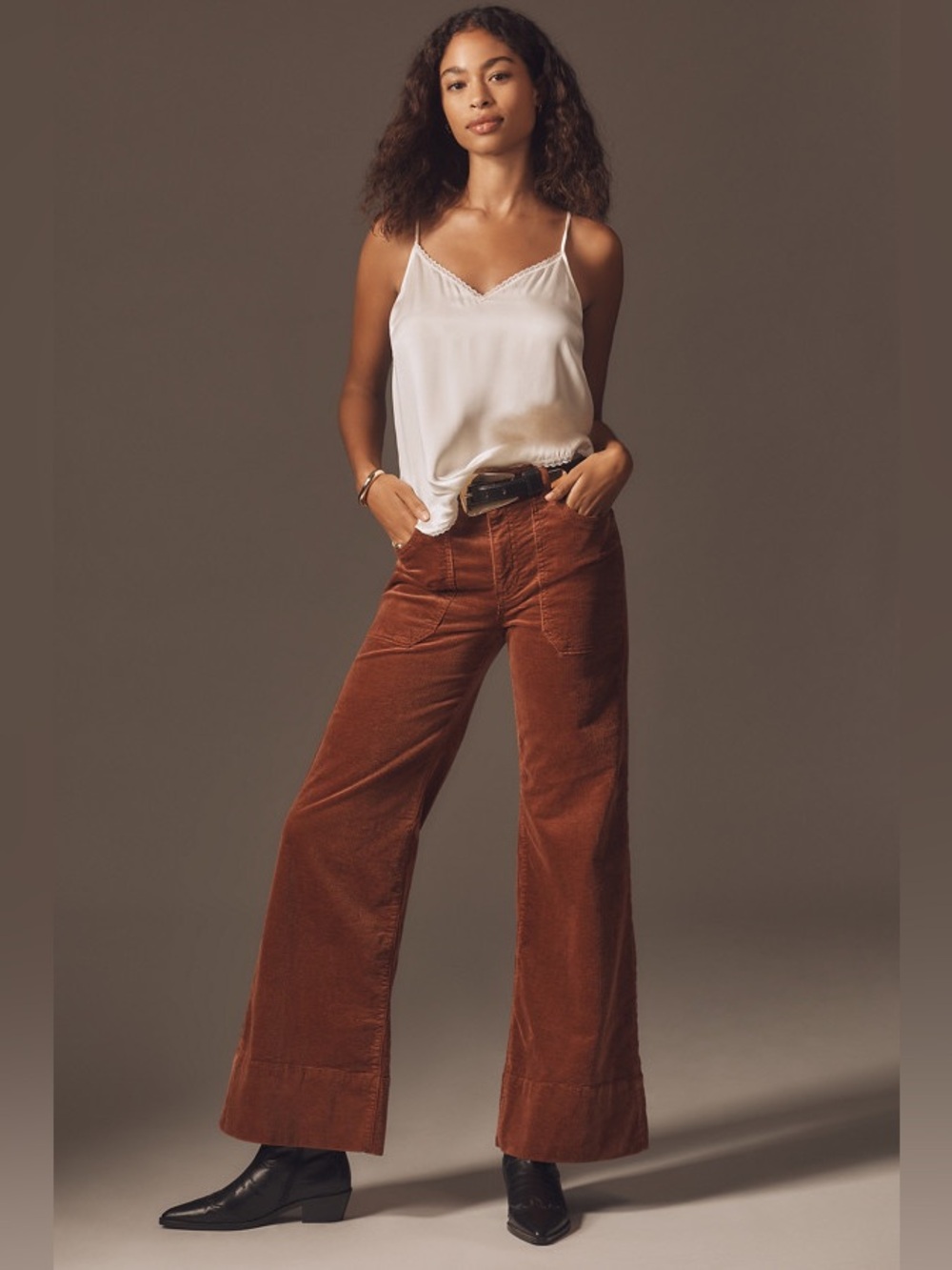 NWT Pilcro Anthropologie The Rylan High-Rise Flare Corduroy Pants Rust 32